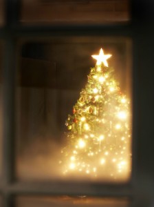 christmas tree through window