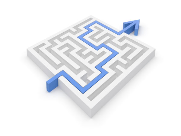 Maze Sovled by Blue Arrow Isolated On White Background